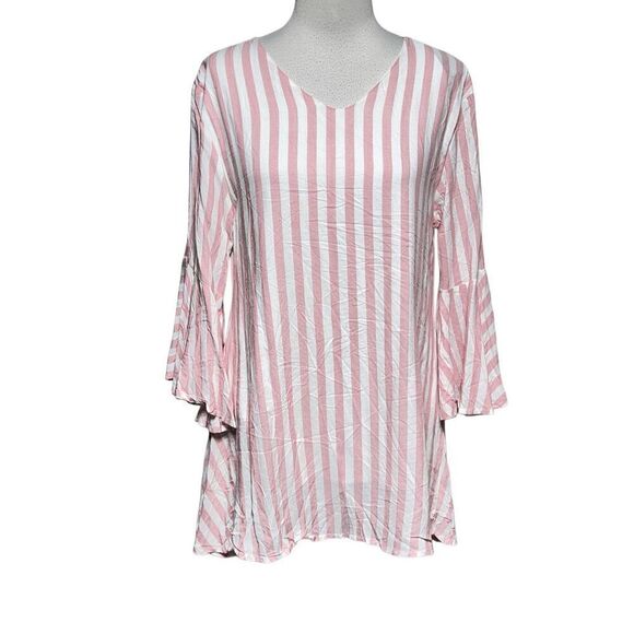 L&B Lucky and Blessed NWT 3/4 Striped Trumpet Sleeve Tunic Blouse Size Small - Picture 1 of 5